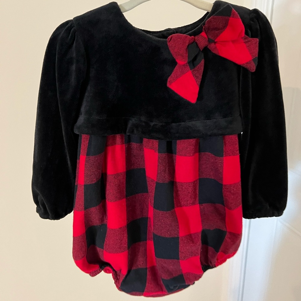 Plaid velvet baby bubble red and black